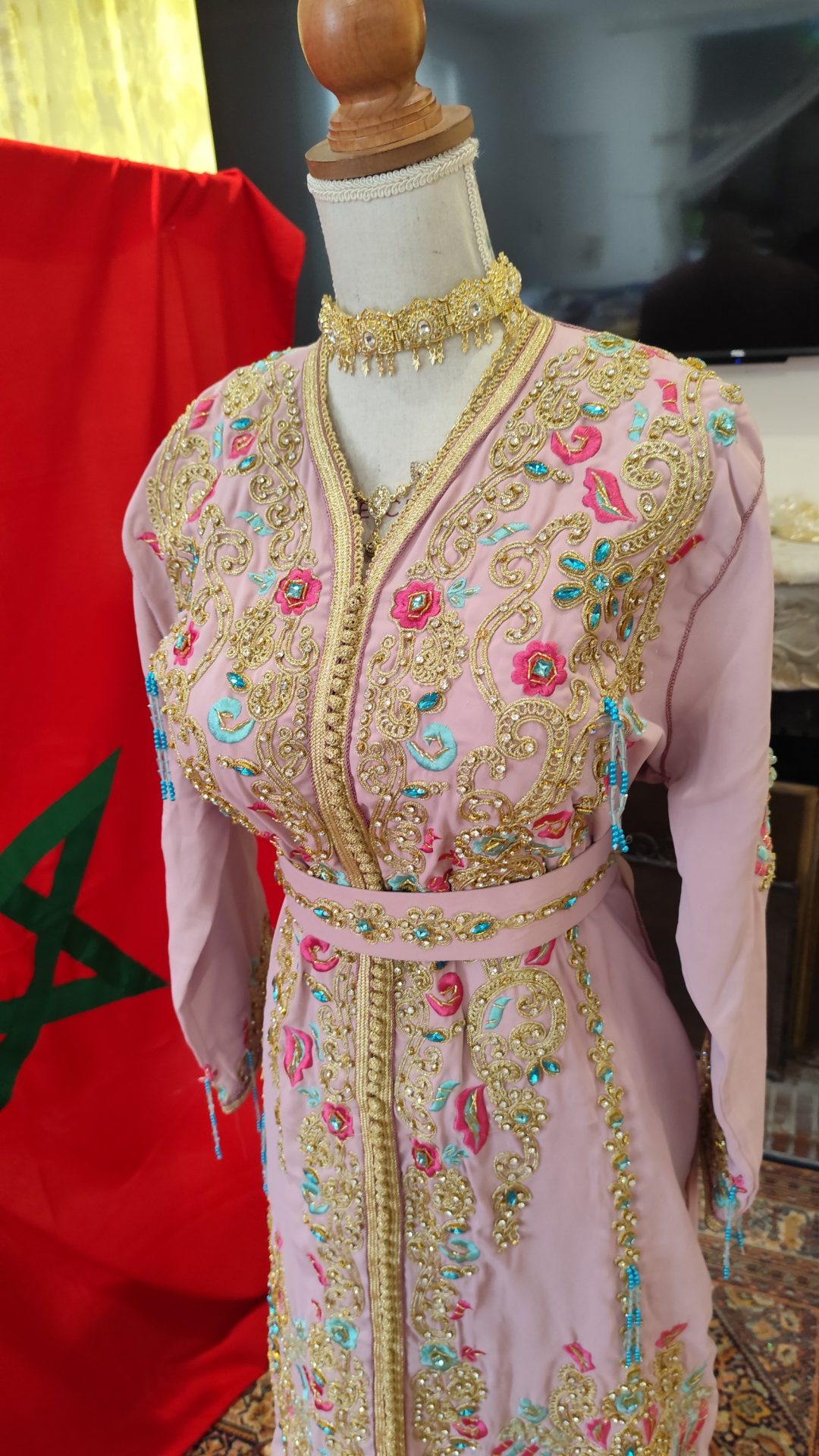 caftan marocain neuf doublé avec ceinture – Image 3