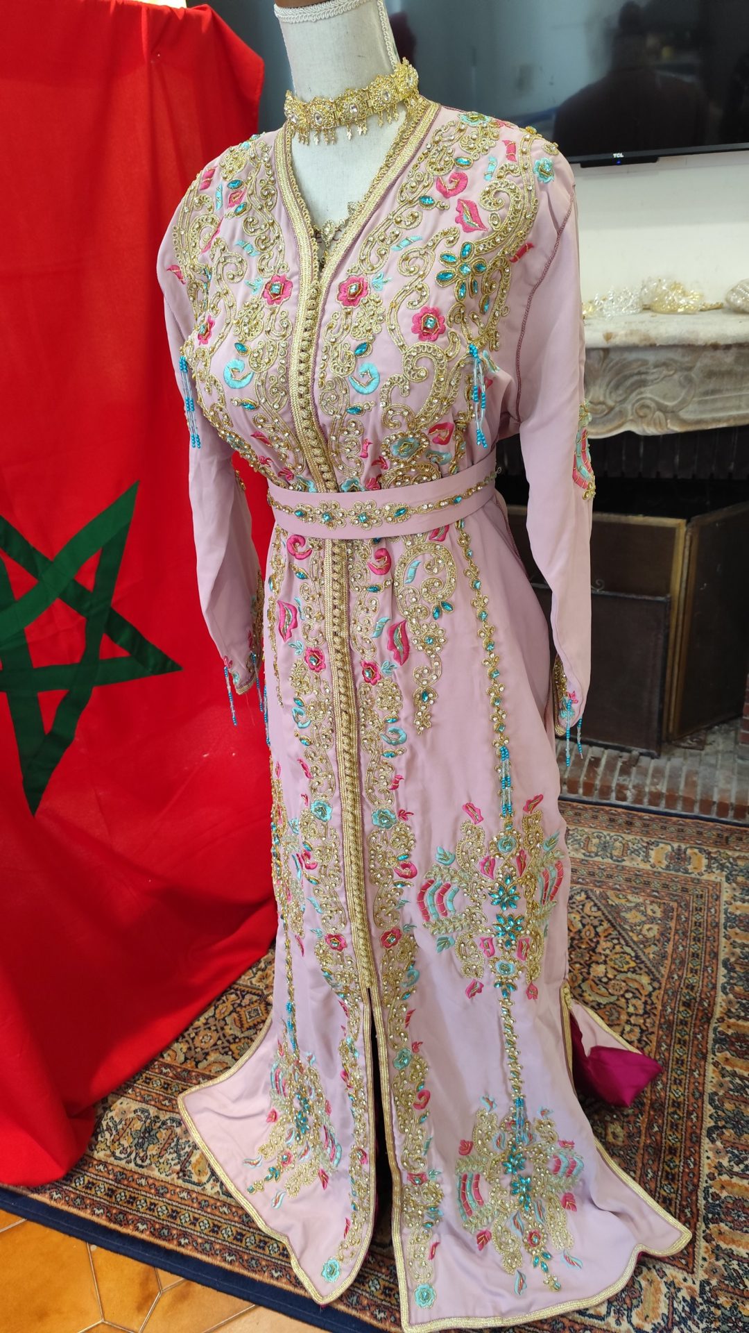 caftan marocain neuf doublé avec ceinture – Image 4
